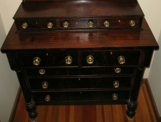 Antique Mahogany Empire Dresser Chest & Matching Drop Leaf Side Table Nightstand 2