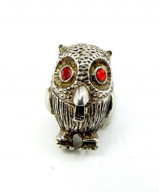 Vintage Silver Charm Cute Owl With Red Eyes Opens Smaller Version Than Normal