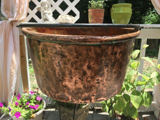 Huge Antique Copper Apple Butter Kettle Pot Forged Handle Dovetailed 14 " T X 23 " D