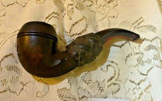 Vintage Unique French Wwi Leather Wrapped Estate Pipe