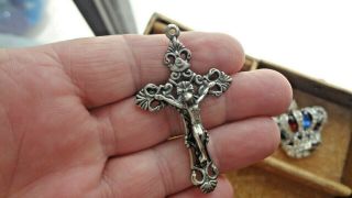 Antique Victorian Art Nouveau Ornate Sterling Silver 925 Crucifix Cross Pendant