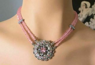 Vintage 1928 Jewelry Co Pink & Blue Crystal & Rhinestone Festoon Necklace,  Fjt