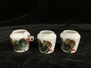 Set Of 3 Antique Chinese Famille Rose Porcelain Small Bird Bowls