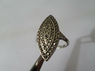 Vintage Large Topped Sterling Silver Marcasite Ring Uk Size R - 2 Missing Stones