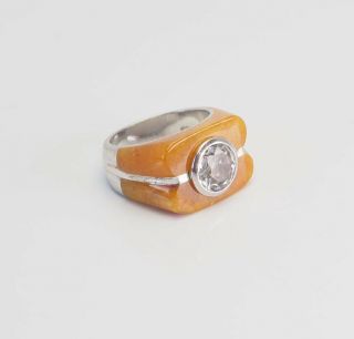 Fun Vintage Modernist Sterling Silver And Yellow Gemstone Designer Ring Sz 8