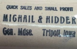 Antique Advertising Stoneware Rolling Pin Mighail & Hidder TRIPOLI,  IOWA 3