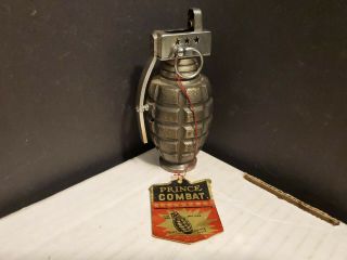 Vintage Prince Combat Hand Grenade Table Cigarette Lighter Military Tag