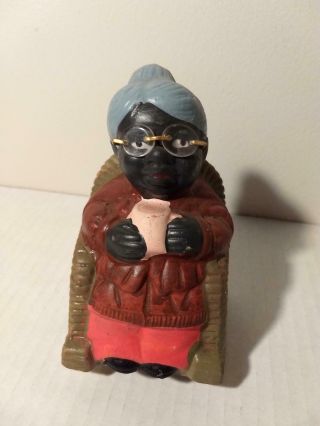 Vintage African - American Granny With Glasses In Rocking Chair Coin Piggy Bank