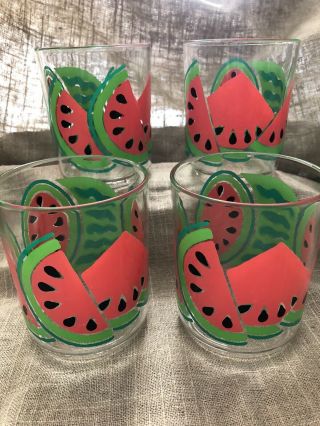 Set Of 4 Vintage Dayton Hudson Watermelon Plastic Glasses