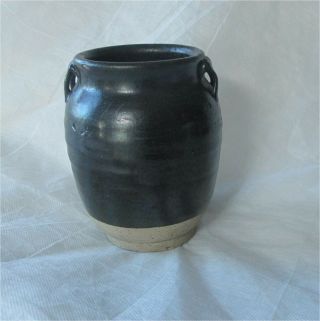 Antique Chinese China Northern Song Dynasty Black Glazed Vase Jar Lugs 960 - 1280