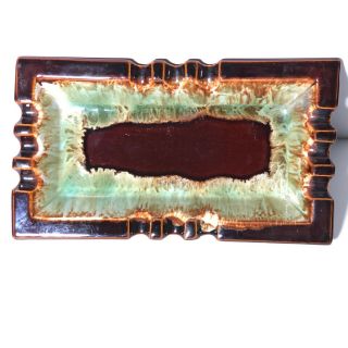 Vintage Drip Glaze Ashtray Ceramic Pottery Retangle Cigar Cigarette Usa 8”x 4”
