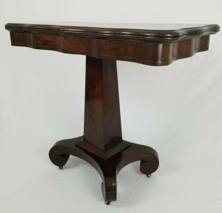 Antique Empire Mahogany And Cherry Wood Flip Top Console Game Table On Wheels