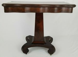 Antique Empire Mahogany And Cherry Wood Flip Top Console Game Table On Wheels 2