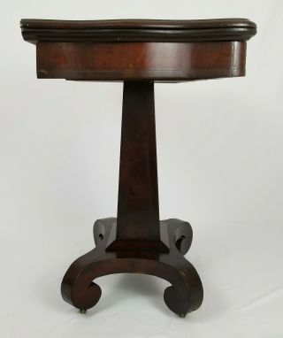 Antique Empire Mahogany And Cherry Wood Flip Top Console Game Table On Wheels 3