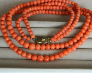 52gr Antique Salmon Coral Necklace Natural Undyed Beads Gold Clasp