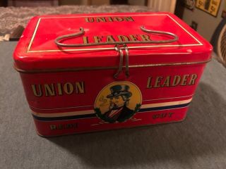 Vintage Union Leader Redi Cut Tobacco Tin W/ Handle