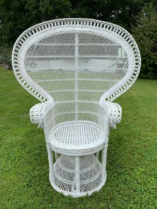 Vintage Wicker Rattan Peacock Fan Backed Chair Boho Retro Large