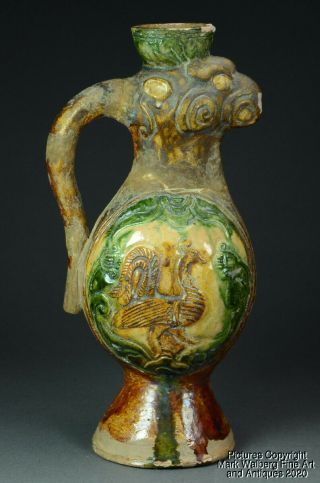 Chinese Sancai Glazed Pottery Phoenix Head Ewer,  Tang Dynasty Period 2