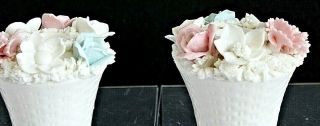 Set of 2 Vintage Porcelain Flower Basket Candle Holders with Porcelain Flowers S 2