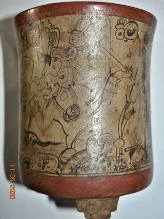 Pre Columbian Mayan Crypt Tripod Vase,  Glyphs 6 " Prov