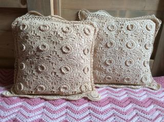 Vintage Doilies Throw Pillows Cream,  Natural Roses Set Of Two 12inx12in