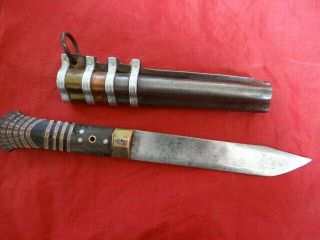 Very Fine Antique 19th Century Tibetan Or Bhutan Inlaid Handle Dagger Knife