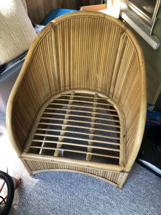 Vintage Mcm Mcguire Rattan Bamboo Barrel Chair