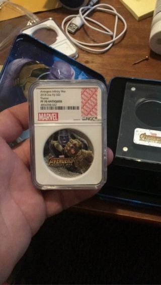 2018 Marvel Avengers: Infinity War - Thanos 2 Oz.  Silver Coin Ngc Pf 70 Antiqued