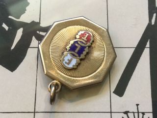 Antique Vintage Gold Filled Odd Fellows Watch Fob Drop Charm 2 Sided with Enamel 2