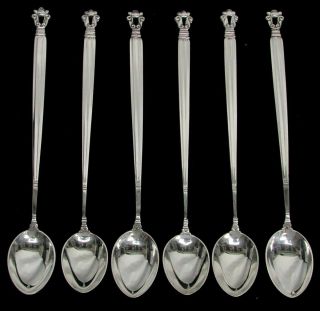 Vintage Georg Jensen 6 Acorn Sterling Silver 7 1/2 " Iced Tea Spoons Old Marks