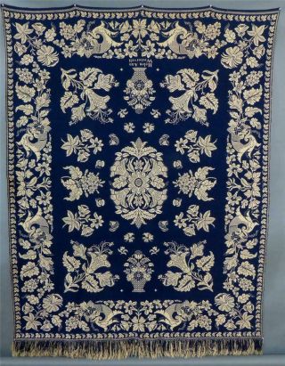 Antique Double Weave Coverlet,  Likely Made By Nathaniel Young,  Wool,  Jersey.