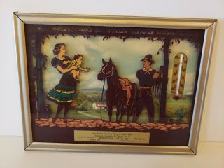 Vintage Reverse Painted Cowboy Western Glass Thermometer Advertising Glass.