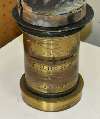 L50 - Huge E.  Suter Basel Aplanat A № 8 Rare Vintage Brass Lens