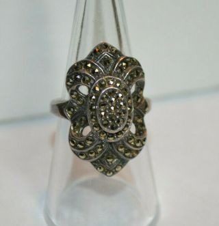 Vintage Sterling Silver And Marcasite Ring Size 7.  25