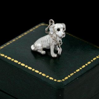 Antique Vintage Deco Mid Century 925 Sterling Silver Onyx Dog Charm Pendant 4.  1g