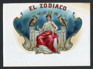 Old El Zodiaco Cigar Label - Signs Of Th Zodiac - Aries To Pisces - Owl