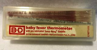 Vintage Glass Medical Baby Fever Thermometer B - D Rectal W/case,  20 Sheaths