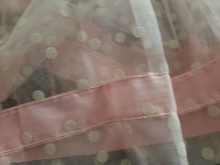3 pc Vtg Pink Sheer Flocked Swiss Dot Fabric 2 Cafe Curtain Panels & 1 Valance 3