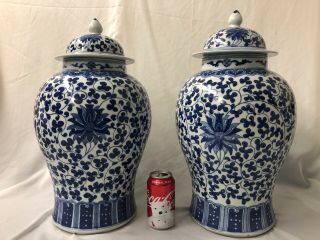 Mid 20th Century Chinese Blue White Porcelain Ginger Jar Vases 20 " High