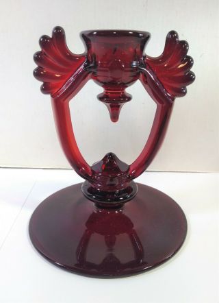 Vintage Moondrops Ruby Red Glass Single Candlestick By Martinsville 5 " Tall
