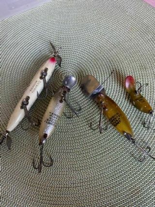 4 Heddon Vintage Fishing Lures - River Runt Spook,  Go Deeper,  Torpedo & Tiny Tad