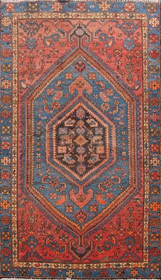Geometric Semi - Antique Hand - Knotted Hamedan Area Rug Tribal Oriental 4x6 Carpet