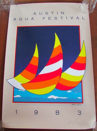 Vintage 1983 Austin Aqua Music Festival Numbered 525 Signed Poster Texas