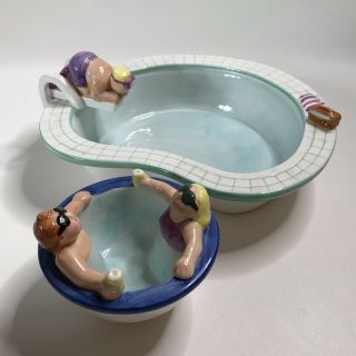 Vintage Chip Dip Serving Bowl Hot Tub Swimming Pool Lotus Ceramic Party Novelty