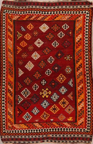 Vintage Geometric Reversible Kilim Hand - Woven Wool Area Rug Oriental Carpet 6x8