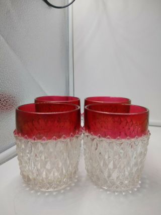 Vintage Indiana Glass Ruby Red Diamond Point Tumblers Set Of 4 Bar
