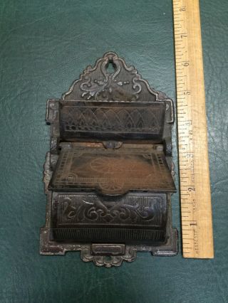 Antique Cast Iron Match Safe Holder Wall Mount