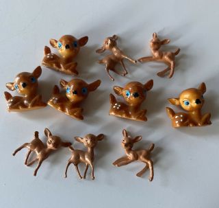 10 Tiny Vintage Plastic Deer Less Then 1”