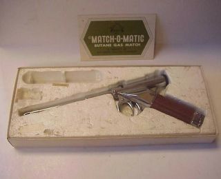Vintage National Silver Co.  Match - O - Matic Butane Gas Match Gun Lighter