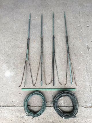4 Antique Lightning Rod Arrow Stands With Copper Rods And Cable W/ 4 Glass Bulbs